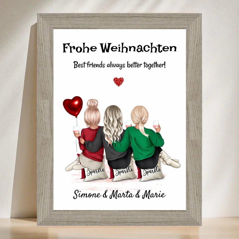 3 Freundinnen Bild Weihnachtsgeschenk personalisiert - Cantty