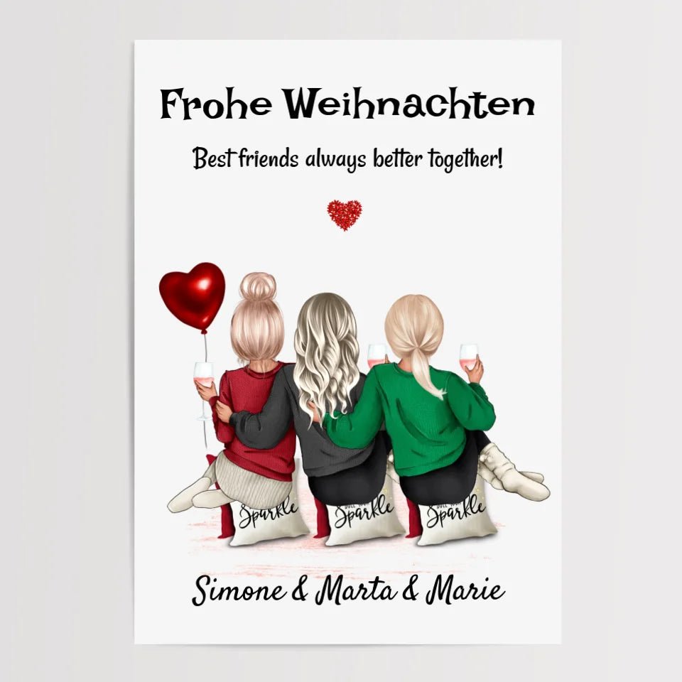 3 Freundinnen Bild Weihnachtsgeschenk personalisiert - Cantty
