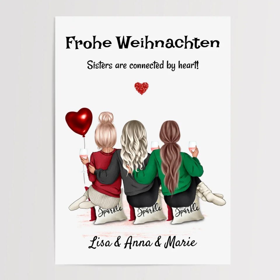 3 Geschwister Weihnachtsgeschenk Bild für Schwestern - Cantty