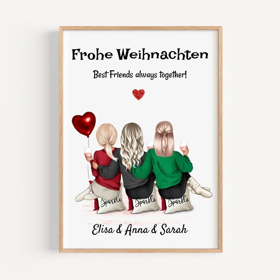 Geschenk für 3 Freundinnen Bild Weihnachten personalisiert - Cantty
