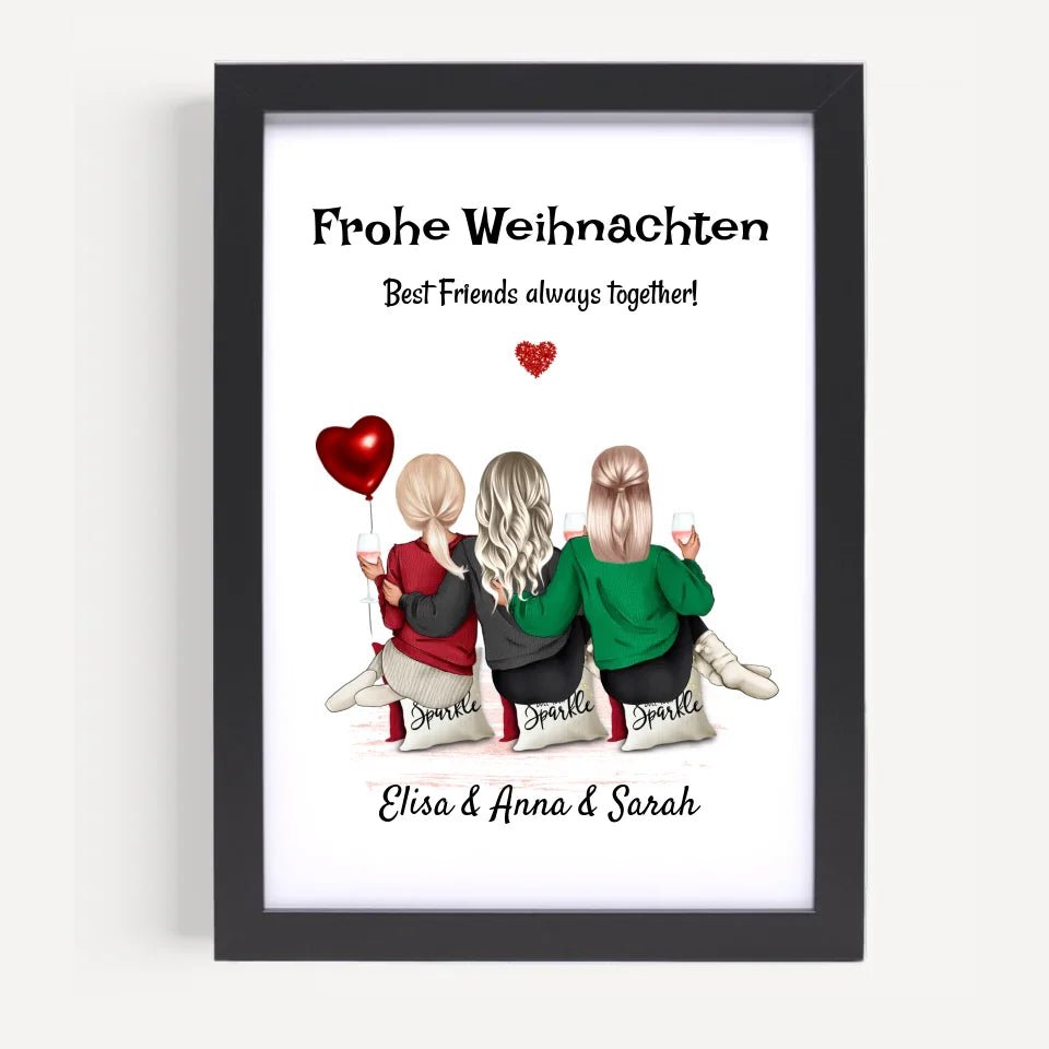 Geschenk für 3 Freundinnen Bild Weihnachten personalisiert - Cantty