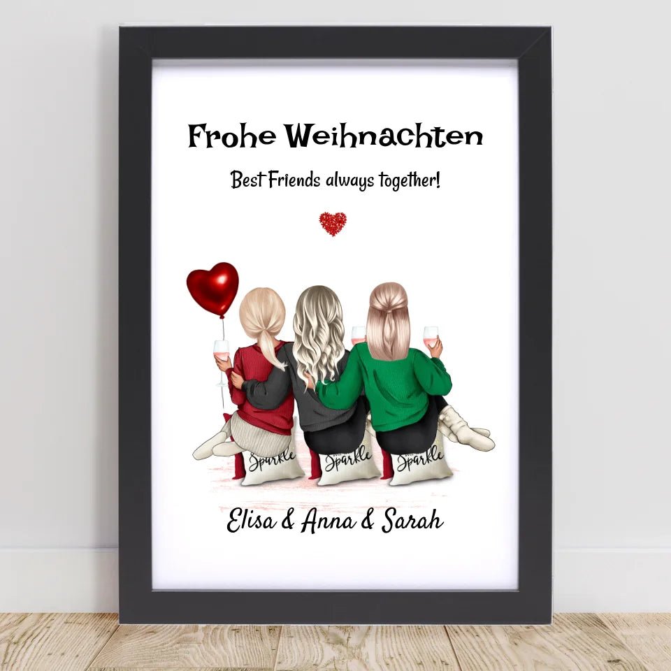 Geschenk für 3 Freundinnen Bild Weihnachten personalisiert - Cantty