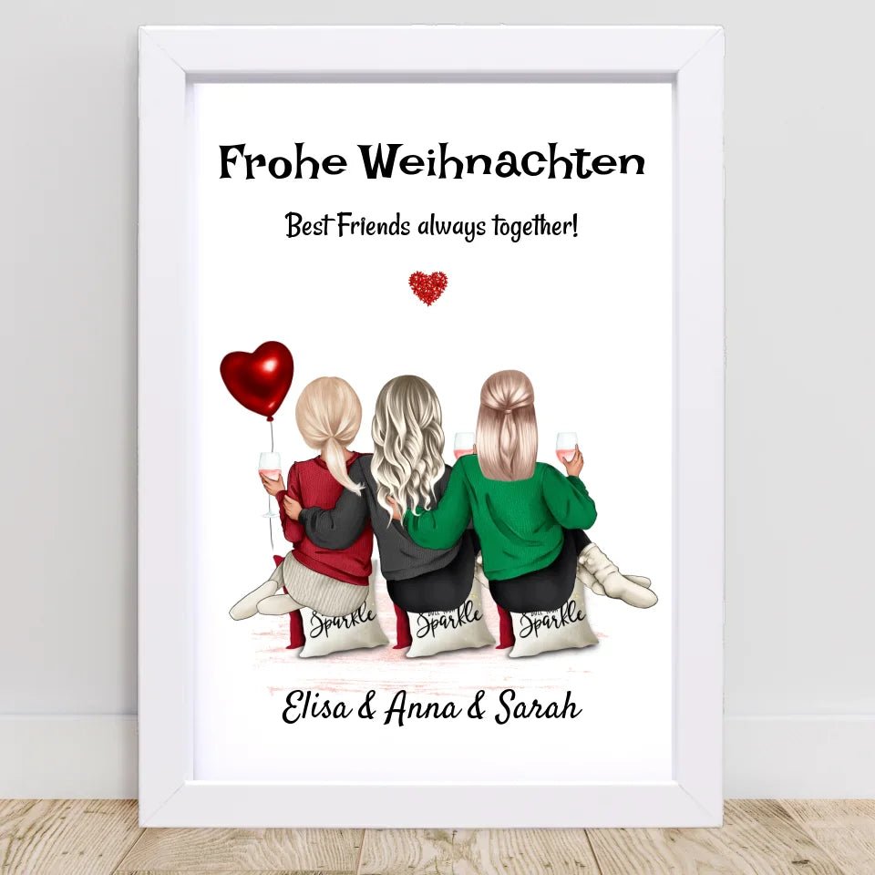 Geschenk für 3 Freundinnen Bild Weihnachten personalisiert - Cantty