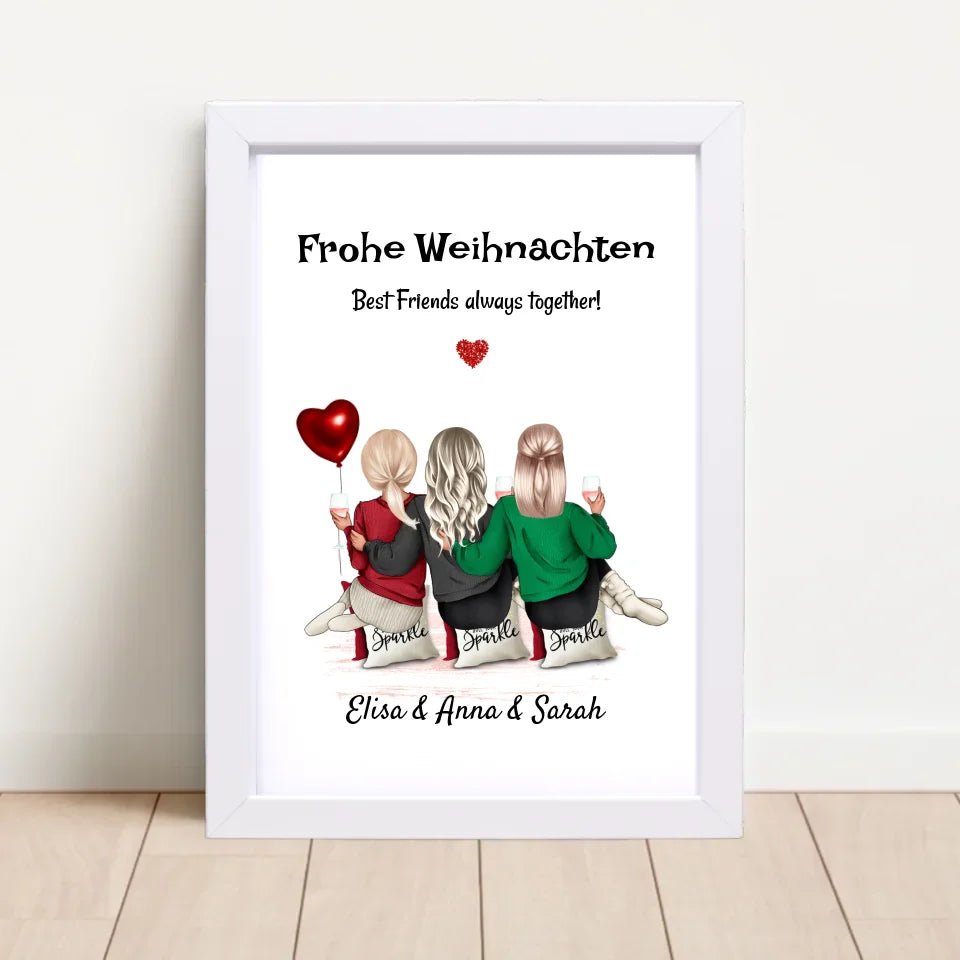 Geschenk für 3 Freundinnen Bild Weihnachten personalisiert - Cantty