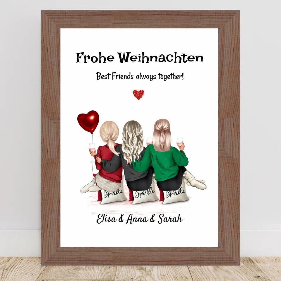 Geschenk für 3 Freundinnen Bild Weihnachten personalisiert - Cantty