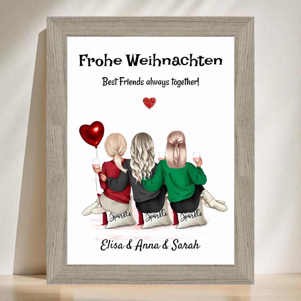 Geschenk für 3 Freundinnen Bild Weihnachten personalisiert - Cantty