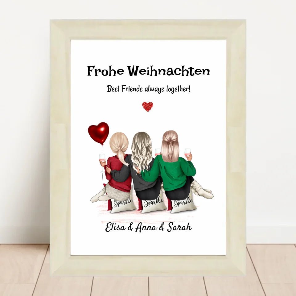 Geschenk für 3 Freundinnen Bild Weihnachten personalisiert - Cantty