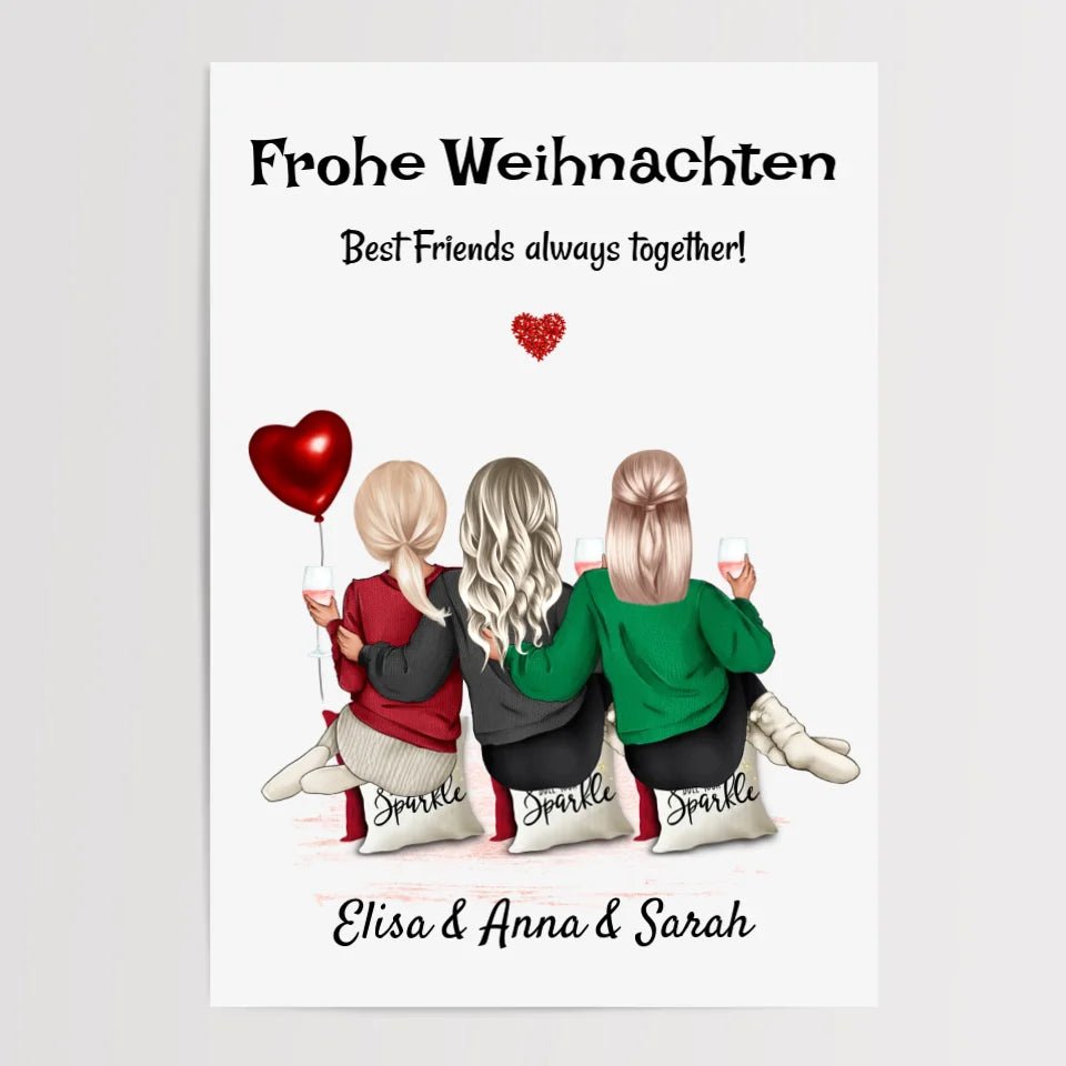 Geschenk für 3 Freundinnen Bild Weihnachten personalisiert - Cantty