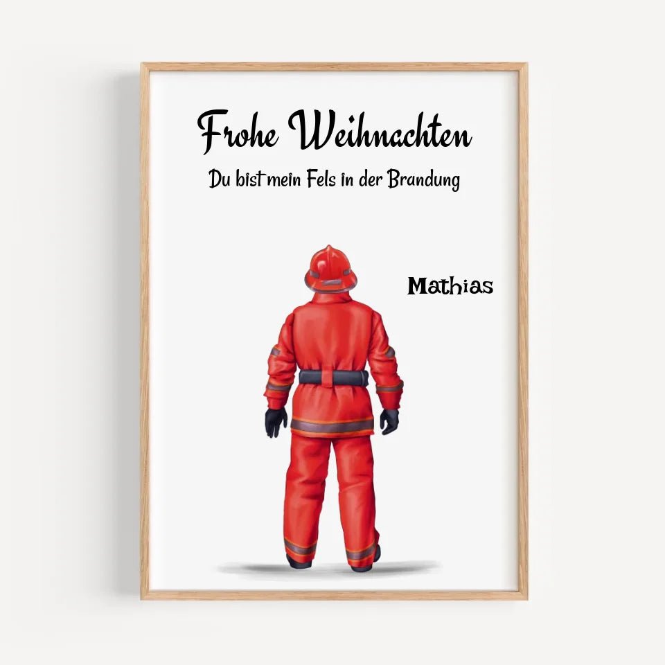 Feuerwehrmann Bild Geschenk Weihnachten personalisiert - Cantty