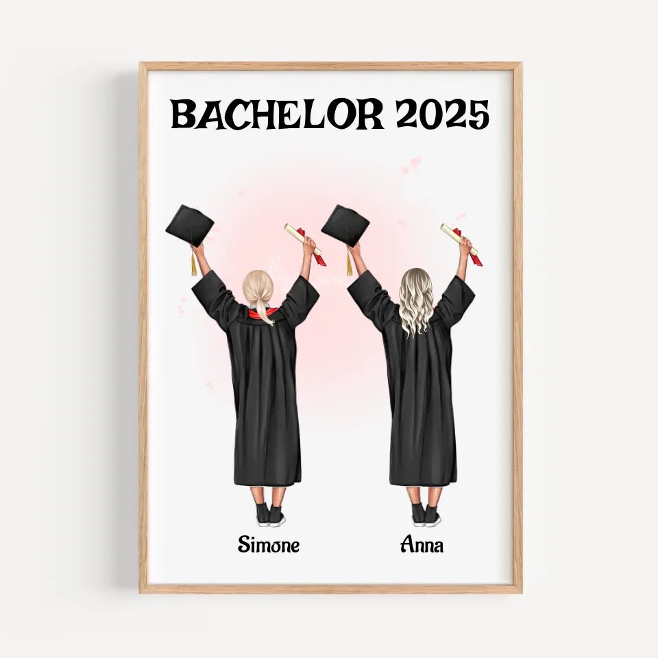 2 Mädchen Bild Abschlussgeschenk personalisiert Bachelor, Master & Abitur - Cantty