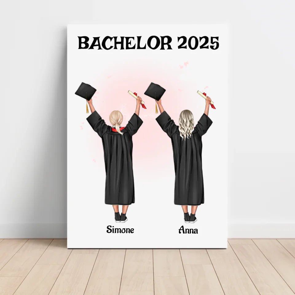 2 Mädchen Bild Abschlussgeschenk personalisiert Bachelor, Master & Abitur - Cantty