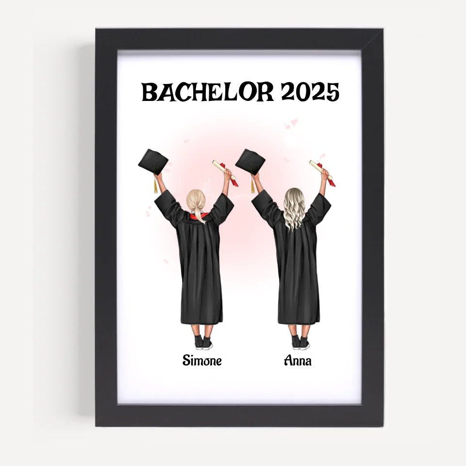 2 Mädchen Bild Abschlussgeschenk personalisiert Bachelor, Master & Abitur - Cantty