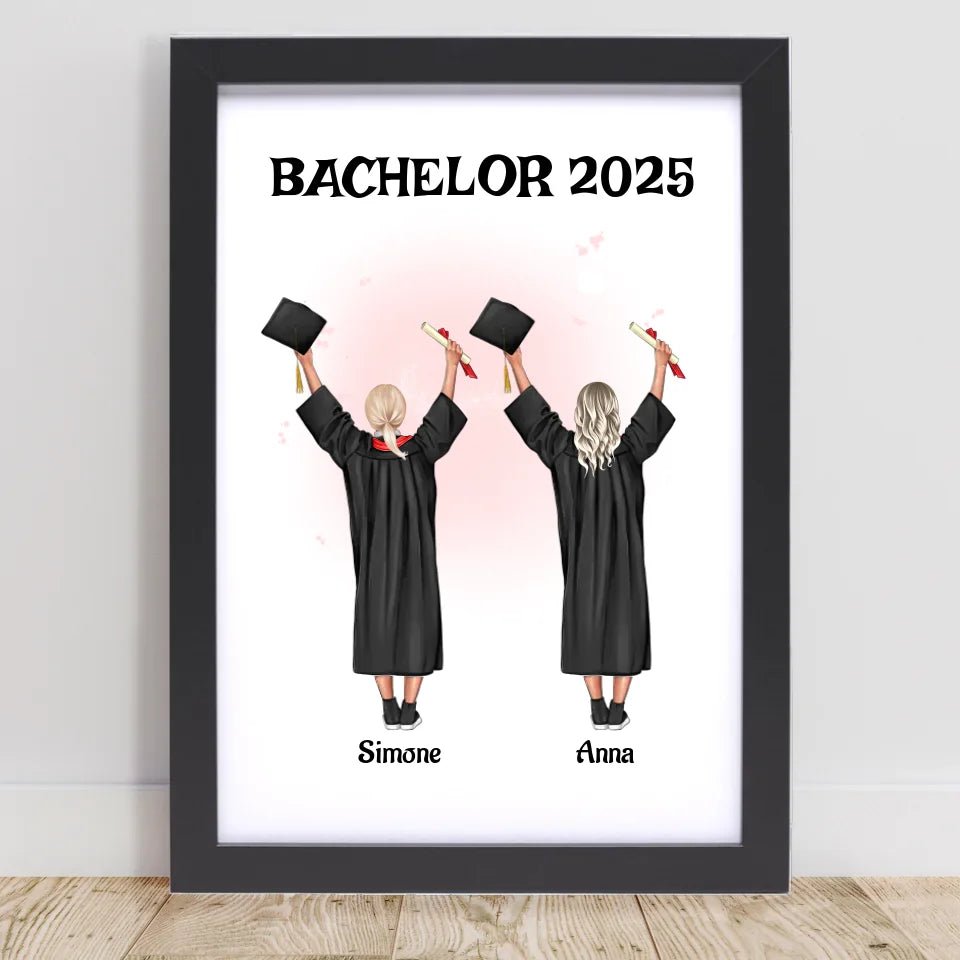 2 Mädchen Bild Abschlussgeschenk personalisiert Bachelor, Master & Abitur - Cantty