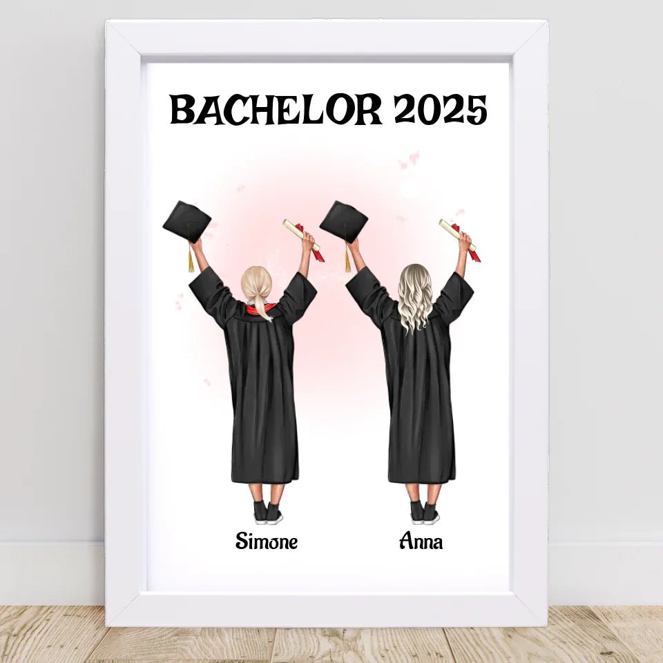 2 Mädchen Bild Abschlussgeschenk personalisiert Bachelor, Master & Abitur - Cantty