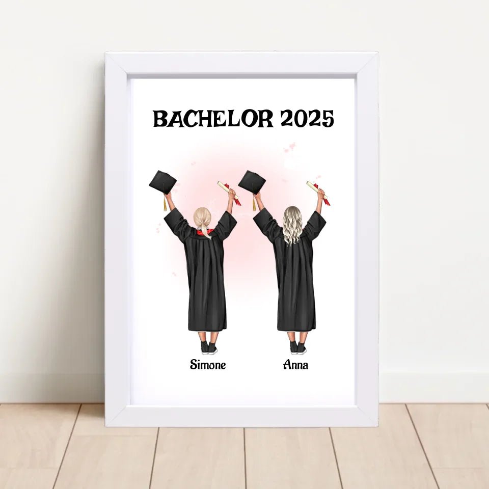 2 Mädchen Bild Abschlussgeschenk personalisiert Bachelor, Master & Abitur - Cantty