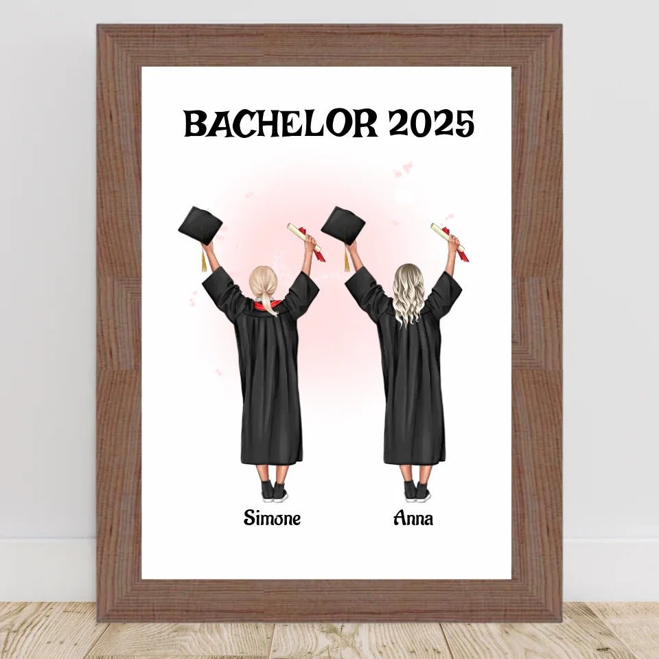 2 Mädchen Bild Abschlussgeschenk personalisiert Bachelor, Master & Abitur - Cantty