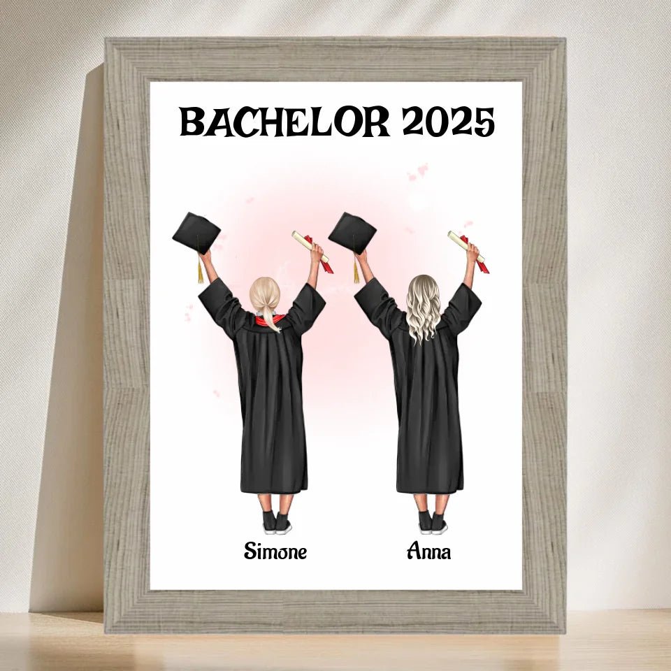 2 Mädchen Bild Abschlussgeschenk personalisiert Bachelor, Master & Abitur - Cantty