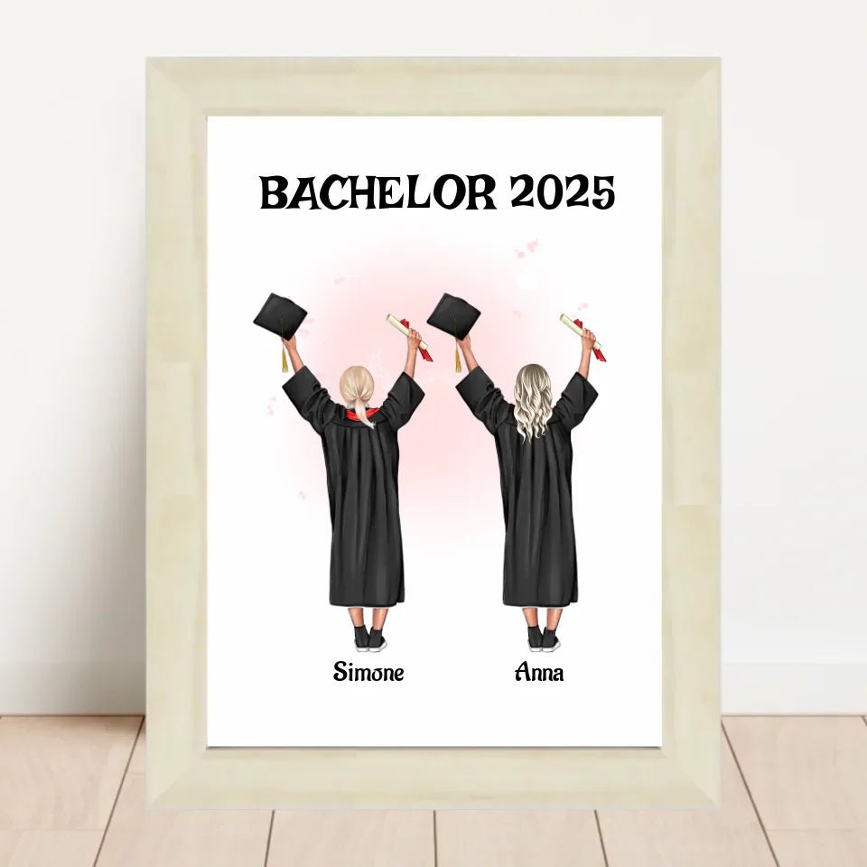 2 Mädchen Bild Abschlussgeschenk personalisiert Bachelor, Master & Abitur - Cantty