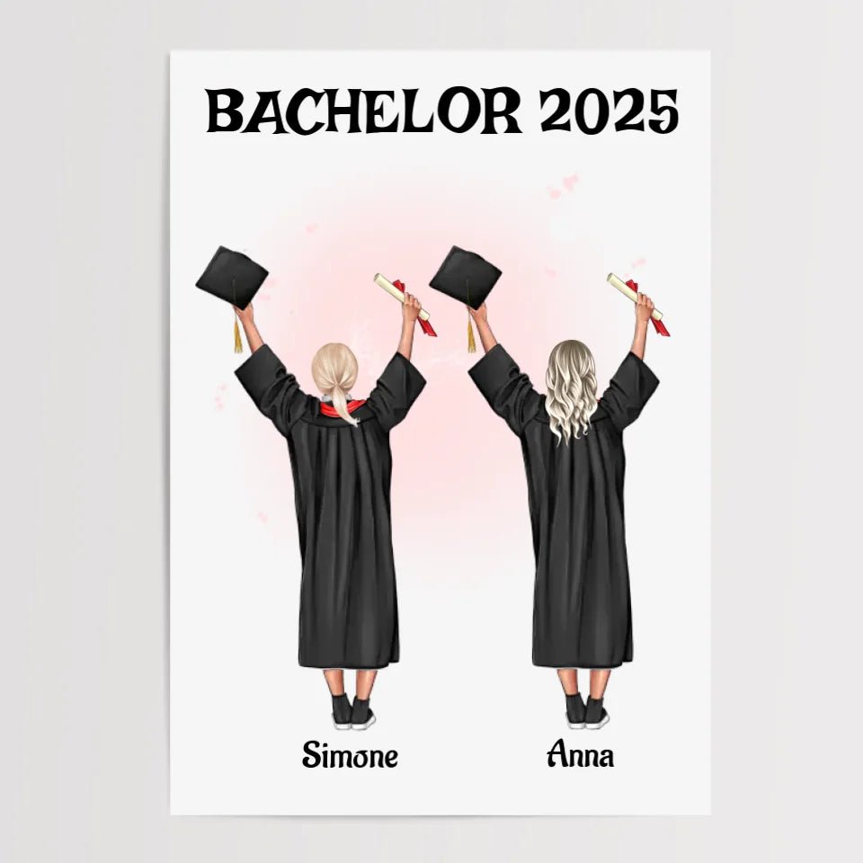 2 Mädchen Bild Abschlussgeschenk personalisiert Bachelor, Master & Abitur - Cantty