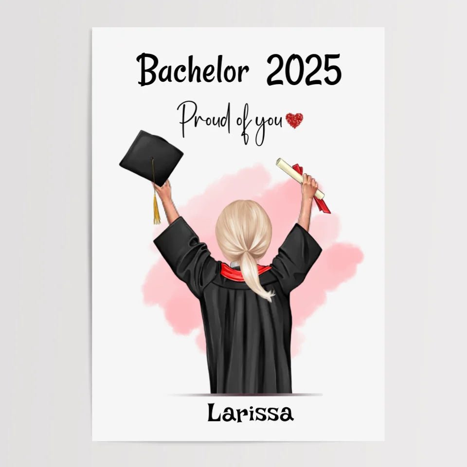 Personalisiertes Bachelor Poster fĂŒr MĂ€dchen zum Abschluss - Cantty