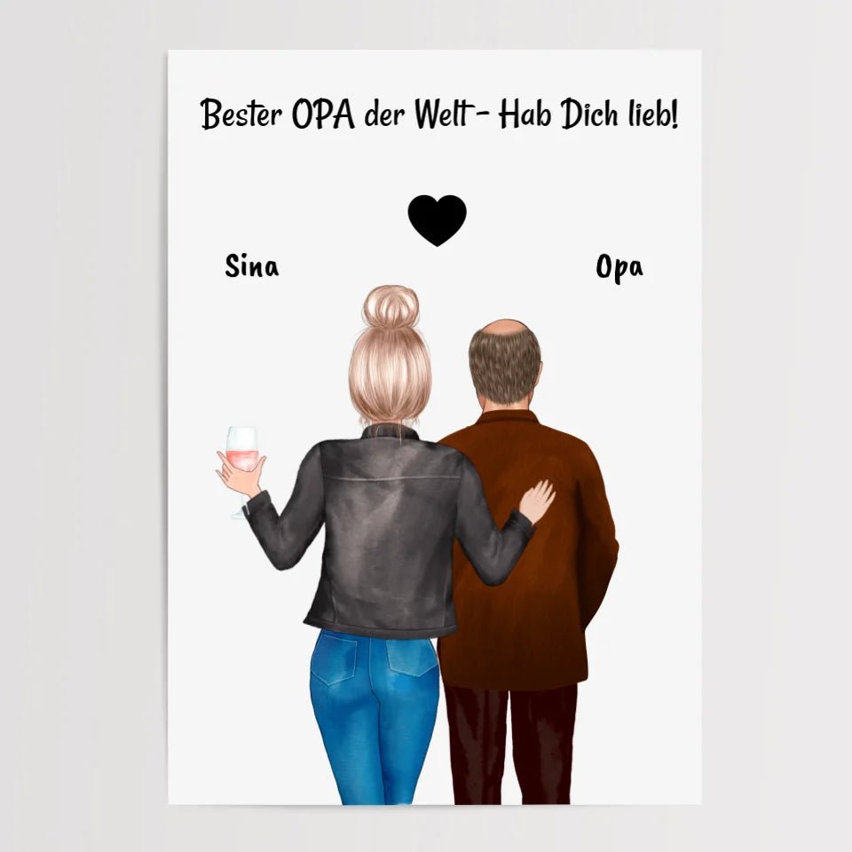 Opa und erwachsene Enkeltochter Bild personalisiert - Cantty