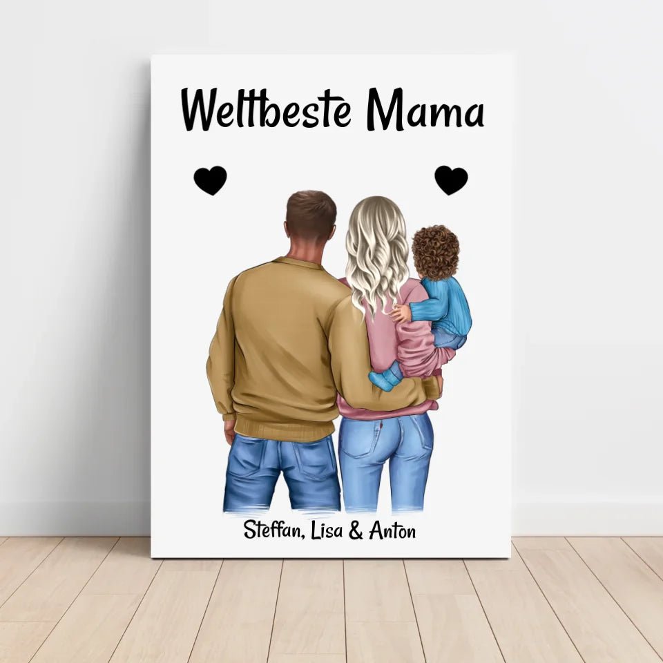 Muttertag Poster Mama Papa und kleines Kind personalisiert - Cantty