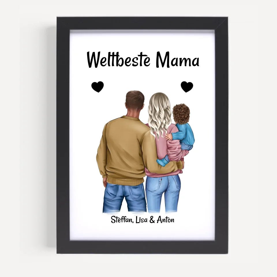 Muttertag Poster Mama Papa und kleines Kind personalisiert - Cantty