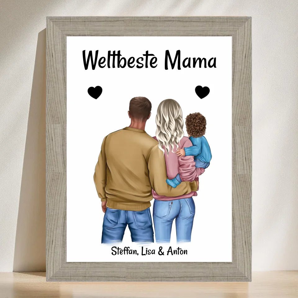 Muttertag Poster Mama Papa und kleines Kind personalisiert - Cantty