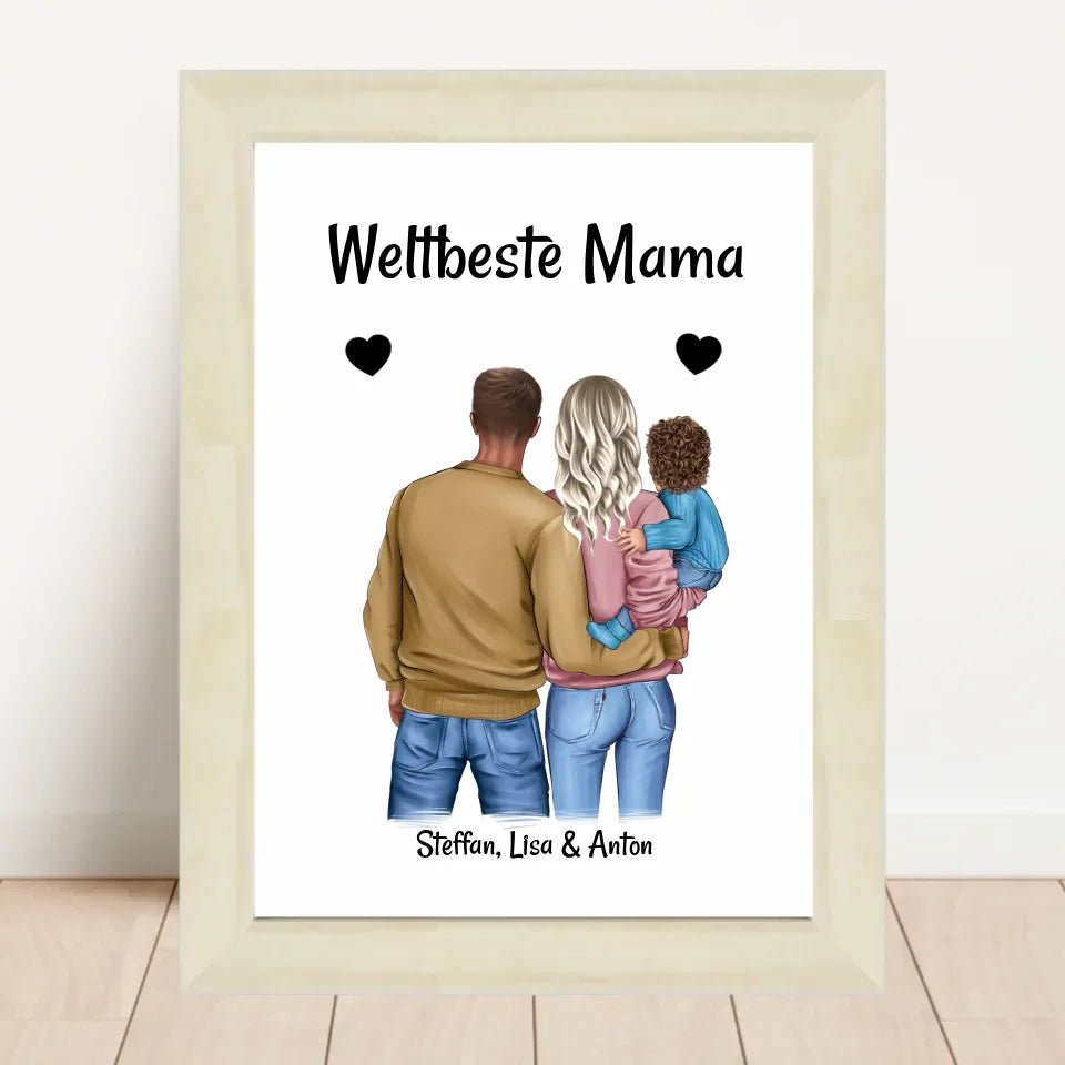 Muttertag Poster Mama Papa und kleines Kind personalisiert - Cantty