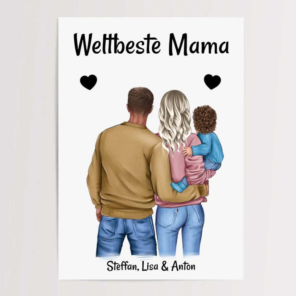Muttertag Poster Mama Papa und kleines Kind personalisiert - Cantty