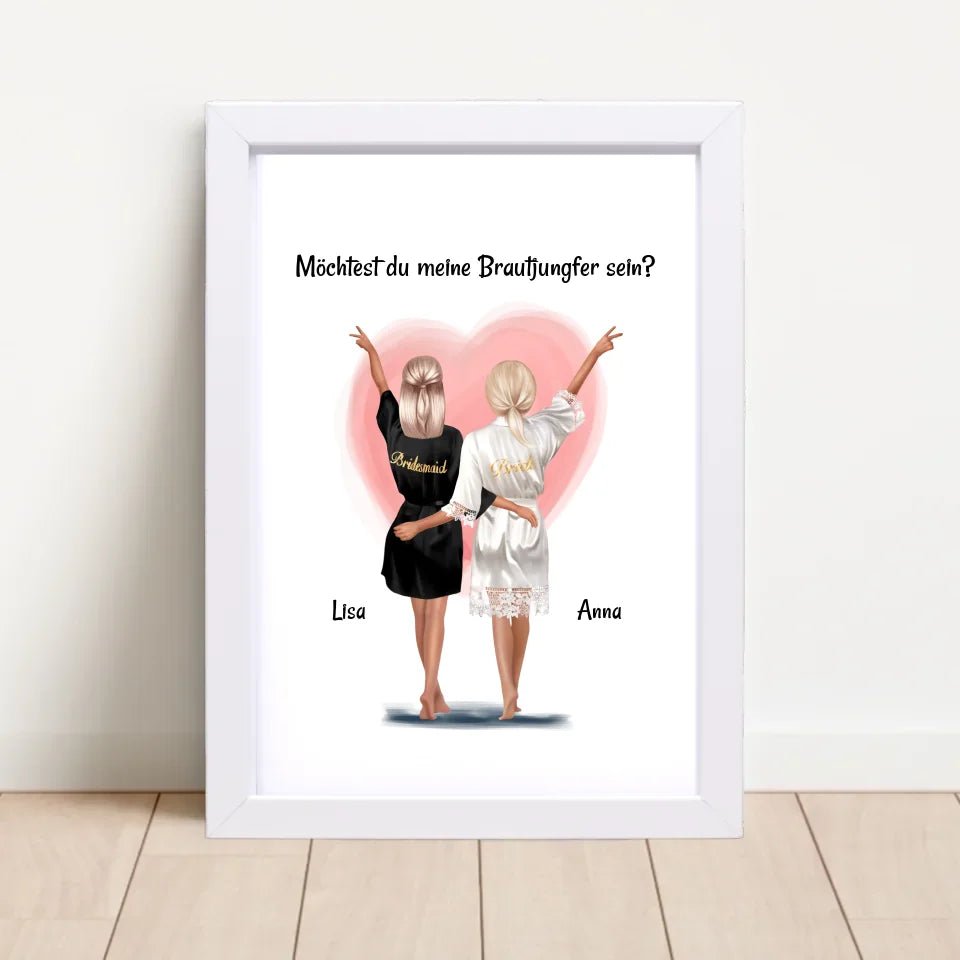 Brautjungfer Fragen Bild Geschenk personalisiert von Braut - Cantty