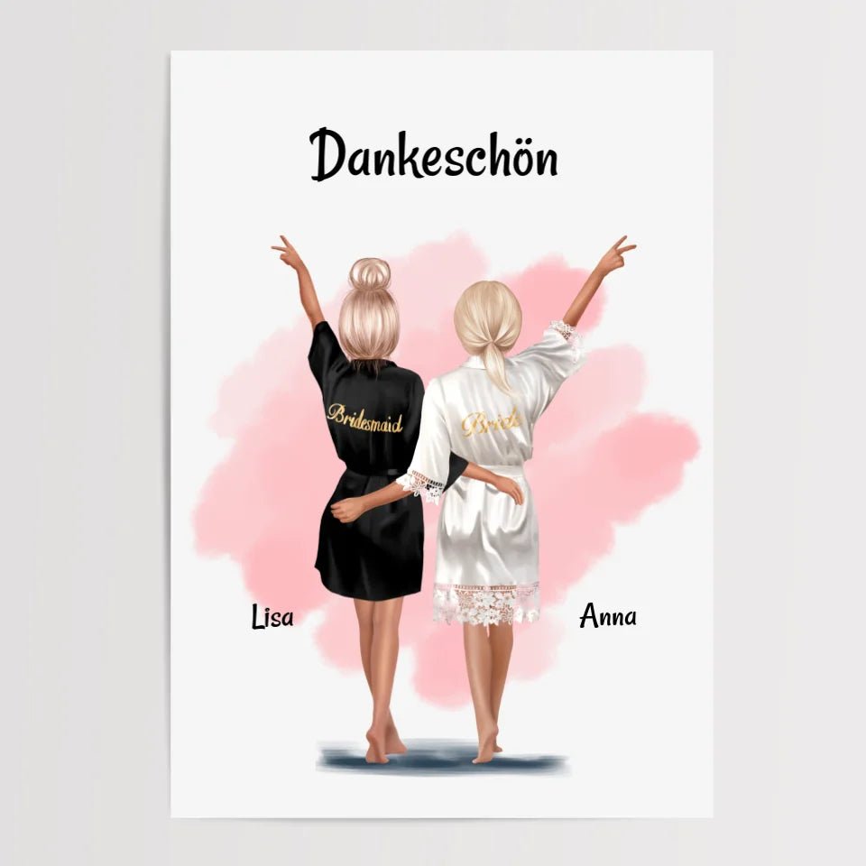 Brautjungfer Dankeschön Bild & Poster personalisiert - Cantty