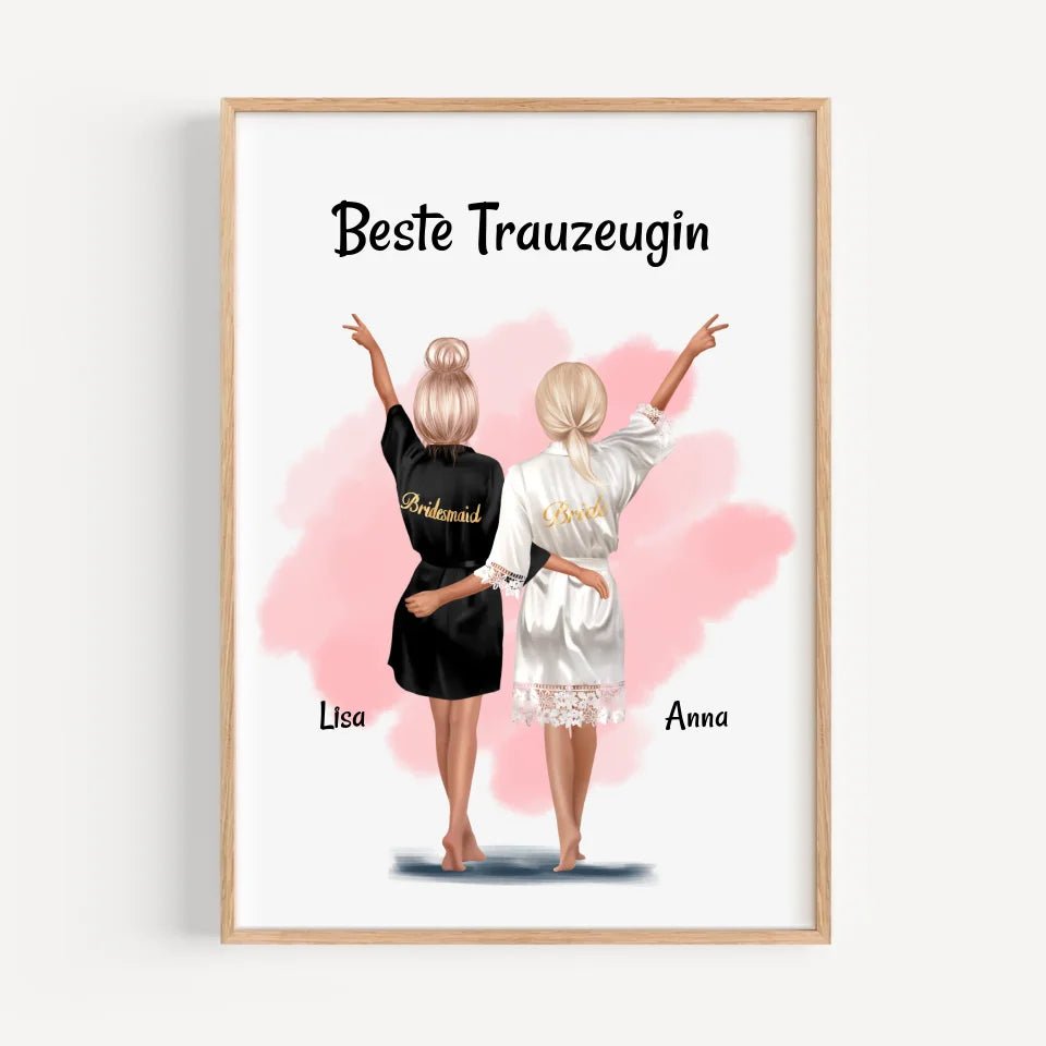 Beste Trauzeugin Dankeschön Bild personalisiert, Trauzeugin und Braut Poster - Cantty
