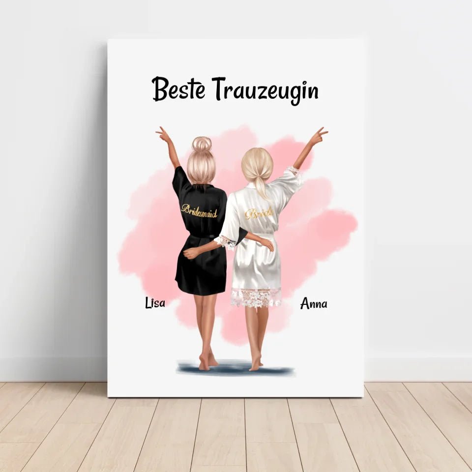 Beste Trauzeugin Dankeschön Bild personalisiert, Trauzeugin und Braut Poster - Cantty