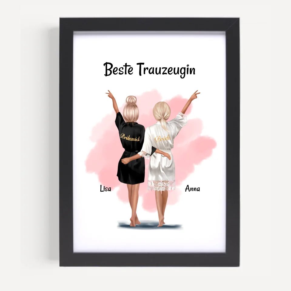 Beste Trauzeugin Dankeschön Bild personalisiert, Trauzeugin und Braut Poster - Cantty