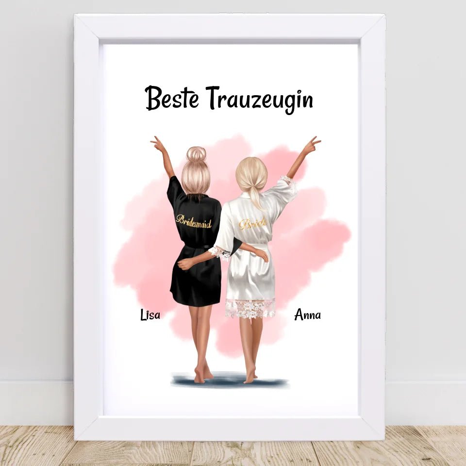 Beste Trauzeugin Dankeschön Bild personalisiert, Trauzeugin und Braut Poster - Cantty