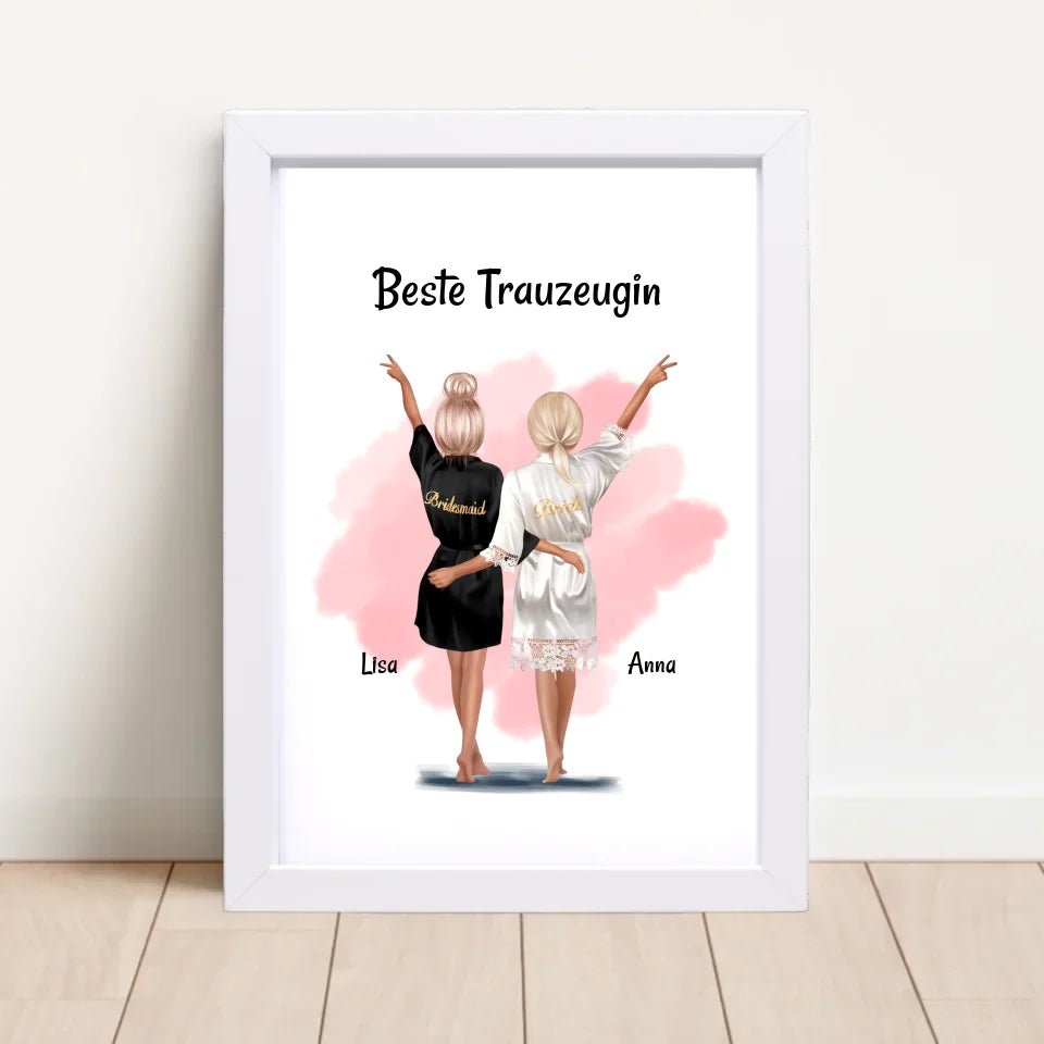 Beste Trauzeugin Dankeschön Bild personalisiert, Trauzeugin und Braut Poster - Cantty