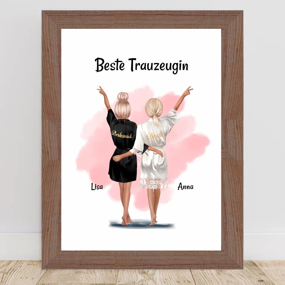 Beste Trauzeugin Dankeschön Bild personalisiert, Trauzeugin und Braut Poster - Cantty