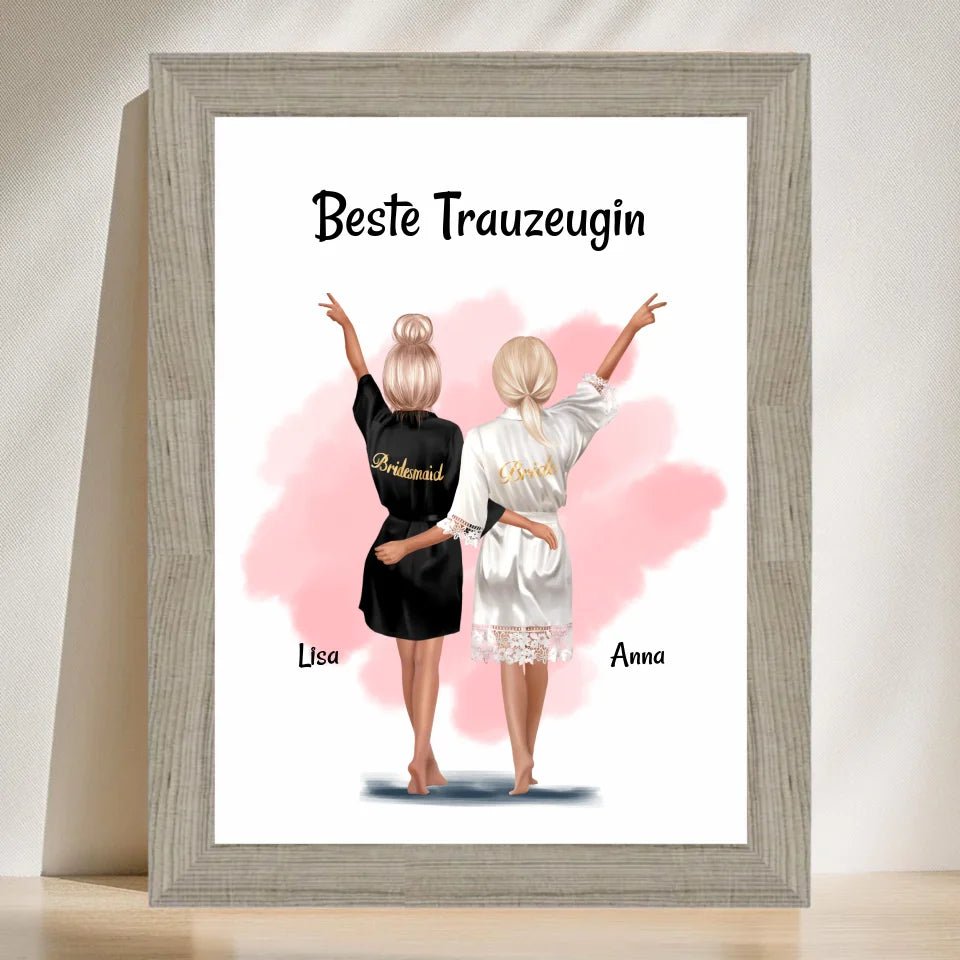 Beste Trauzeugin Dankeschön Bild personalisiert, Trauzeugin und Braut Poster - Cantty