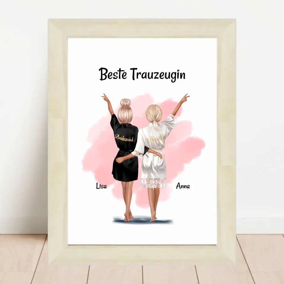 Beste Trauzeugin Dankeschön Bild personalisiert, Trauzeugin und Braut Poster - Cantty