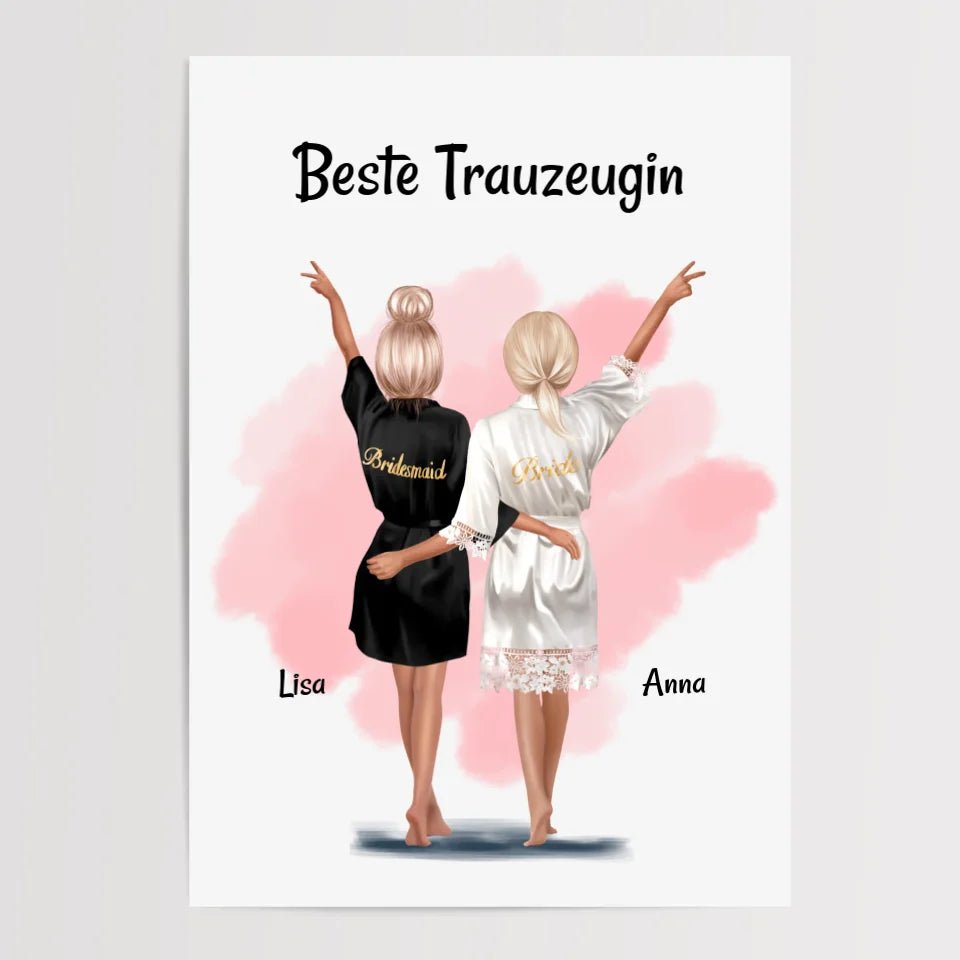 Beste Trauzeugin Dankeschön Bild personalisiert, Trauzeugin und Braut Poster - Cantty