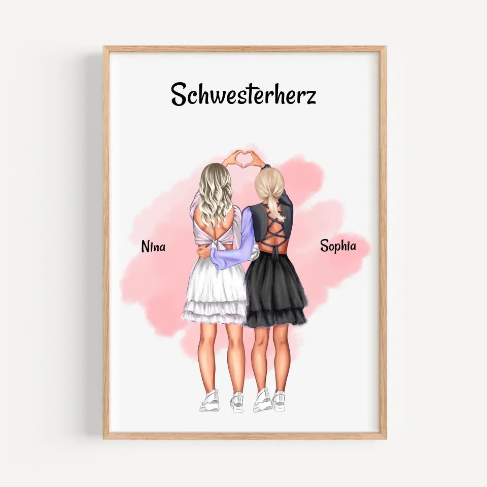 Schwestern Bild Geschenk personalisiert, 2 Mädchen Poster - Cantty