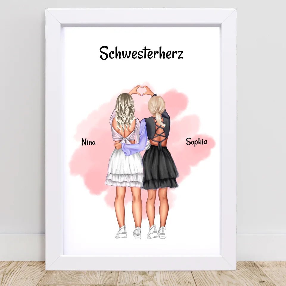 Schwestern Bild Geschenk personalisiert, 2 Mädchen Poster - Cantty