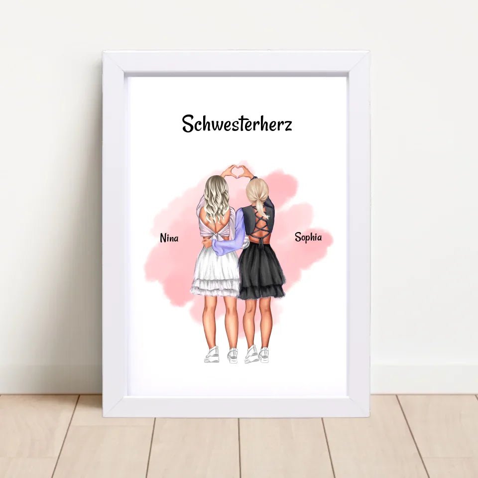 Schwestern Bild Geschenk personalisiert, 2 Mädchen Poster - Cantty