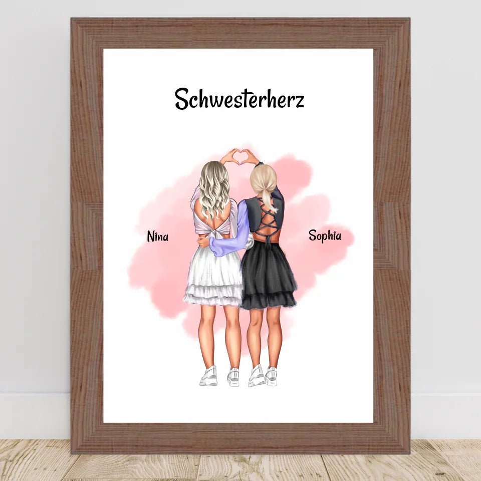 Schwestern Bild Geschenk personalisiert, 2 Mädchen Poster - Cantty