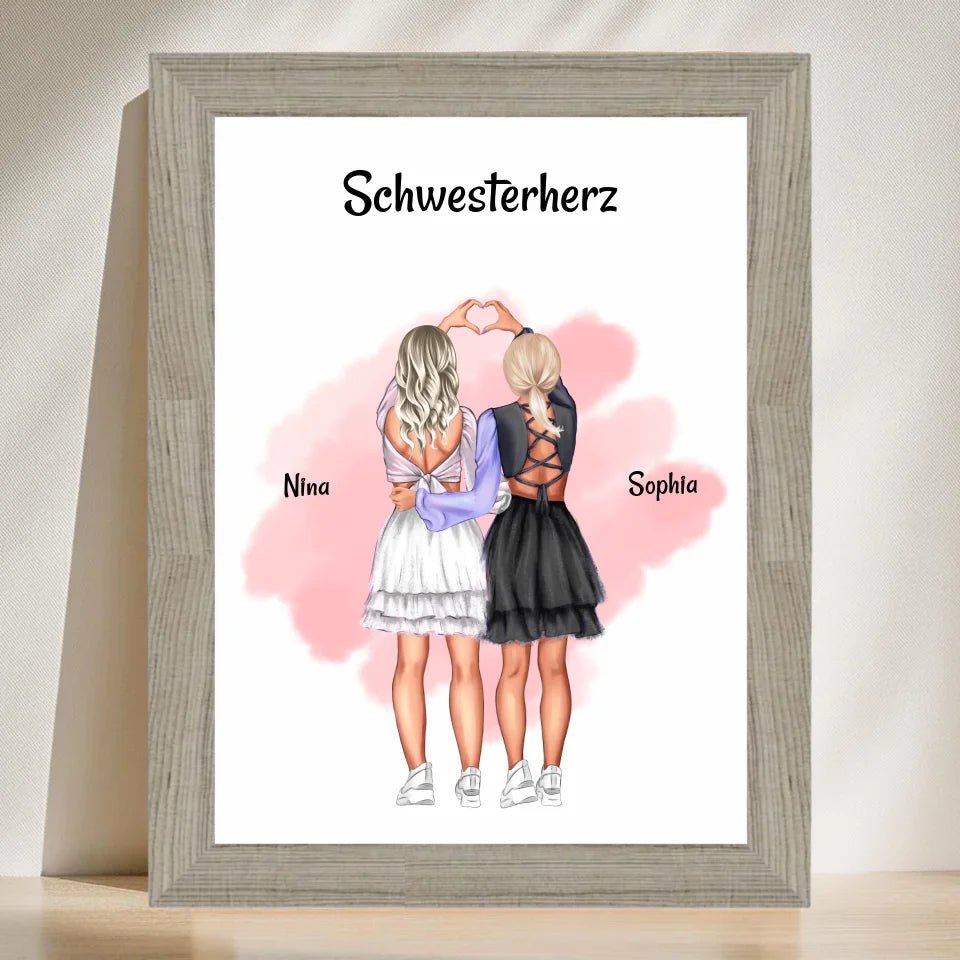 Schwestern Bild Geschenk personalisiert, 2 Mädchen Poster - Cantty