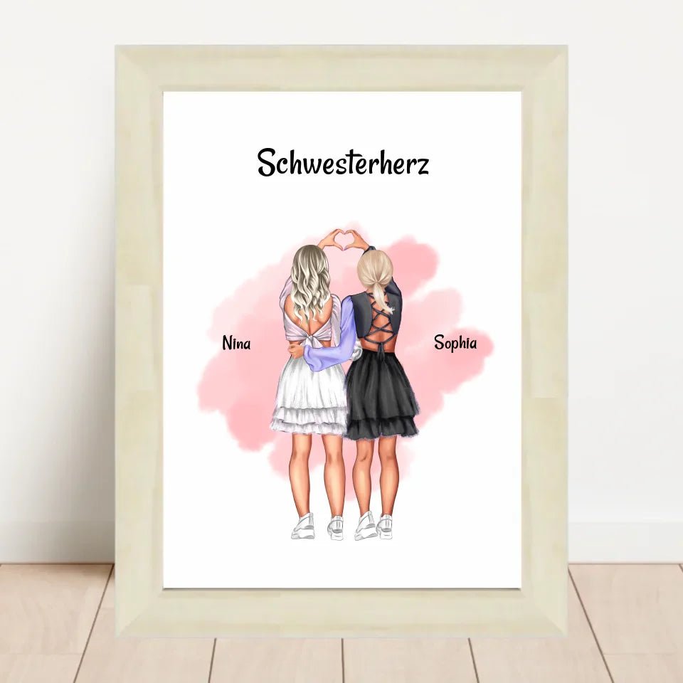 Schwestern Bild Geschenk personalisiert, 2 Mädchen Poster - Cantty