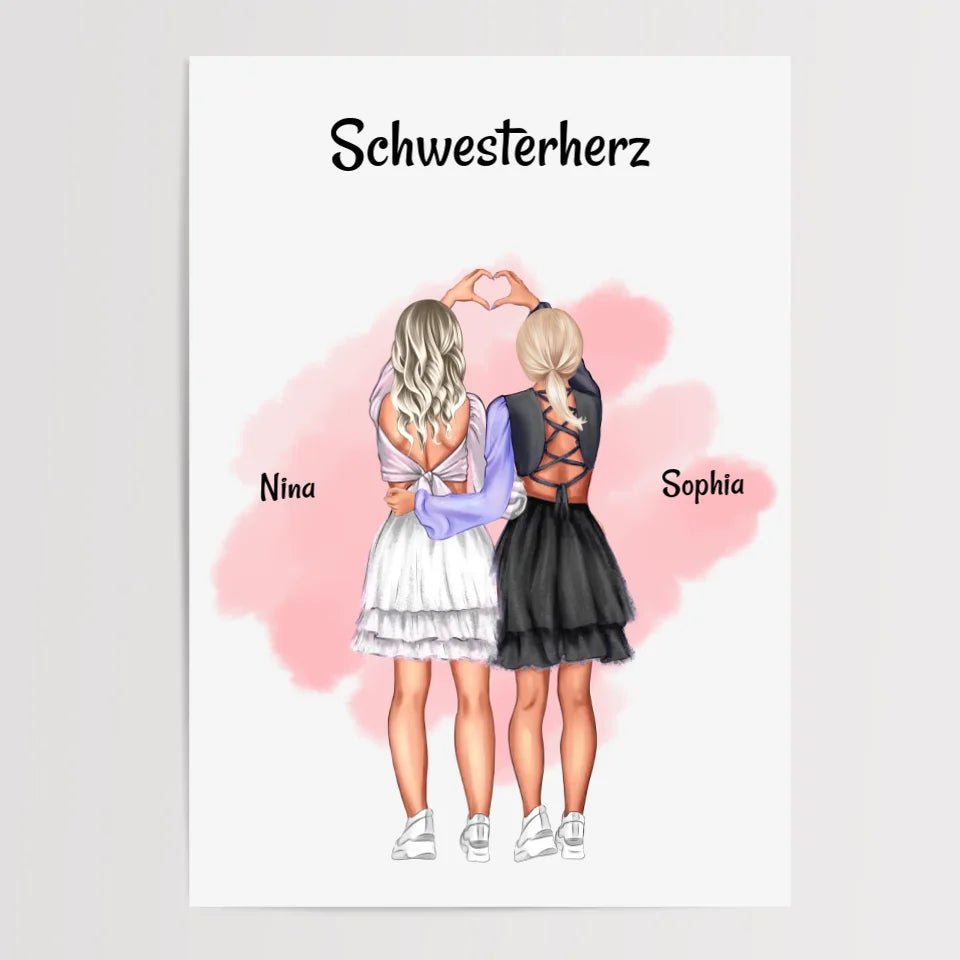 Schwestern Bild Geschenk personalisiert, 2 Mädchen Poster - Cantty