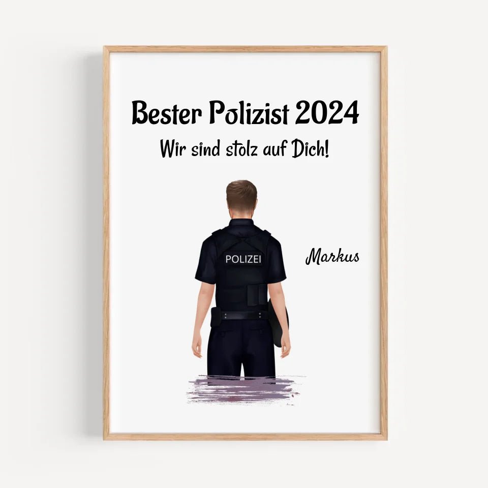 Mann Polizei Ausbildung bestanden & Beförderung Bild Geschenk personalisiert - Cantty