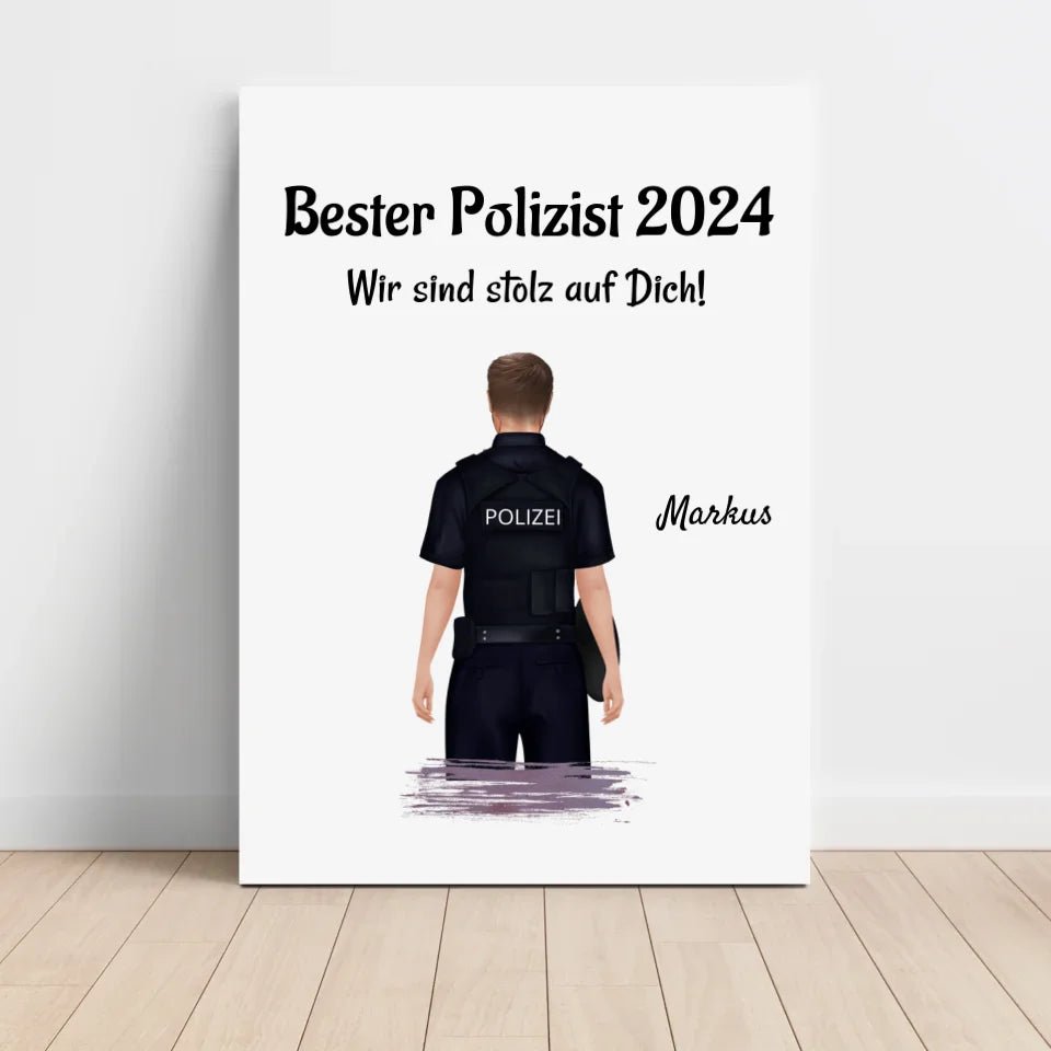 Mann Polizei Ausbildung bestanden & Beförderung Bild Geschenk personalisiert - Cantty